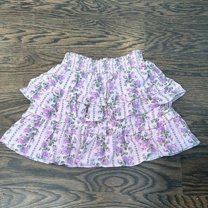 LoveShackFancy Floral Ruffle Skirt - Pink and Purple